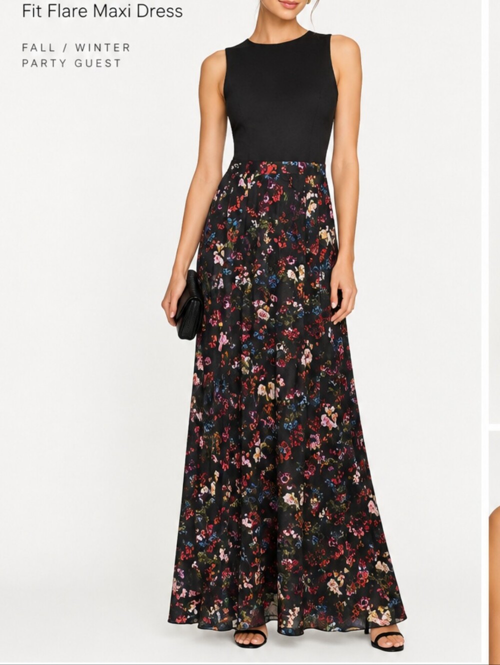 Alice + Olivia Silk Black Floral Fit Flare Maxi Dress 4  Fall Winter Party Guest